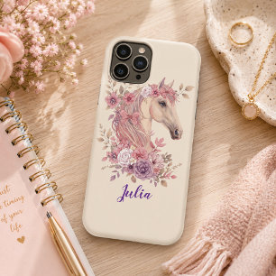 Girl Cute Purple Pink Horse Monogram Script Name Case-Mate iPhone Case