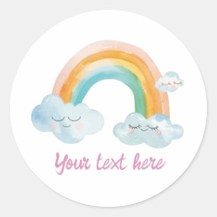 Girl Cute Purple Watercolor Rainbow Baby Birthday  Classic Round Sticker