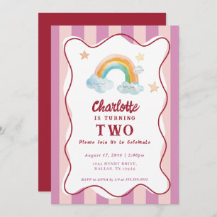 Girl Cute Purple Watercolor Rainbow Baby Birthday Invitation