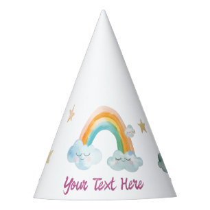 Girl Cute Purple Watercolor Rainbow Baby Birthday  Party Hat