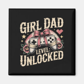 Girl Dad Level Unlocked Vintage Gamer Controller Magnet