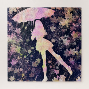 Girl Dancing in the Rain Jigsaw Puzzle - Painting