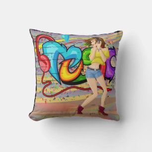 Girl Dancing Music Graffiti Wall Background Cushion