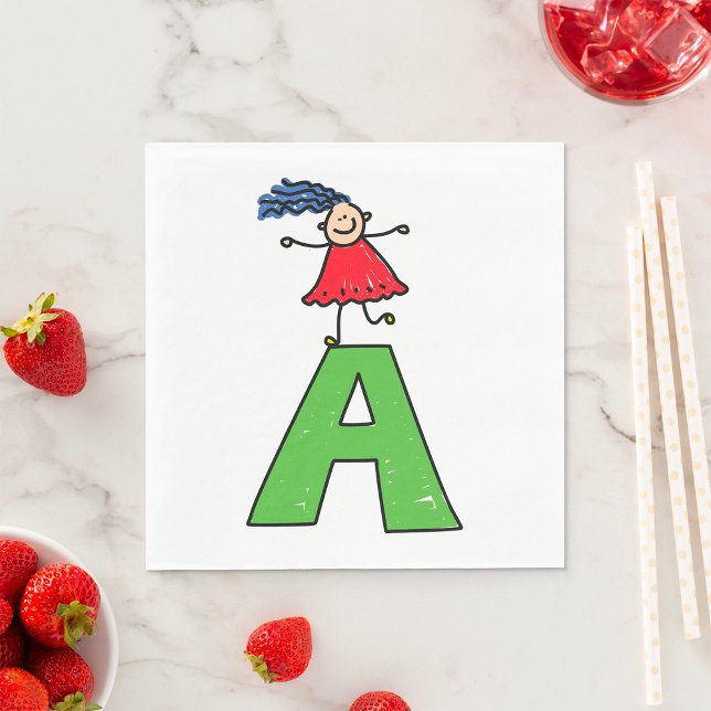 Girl Dancing on Green Letter A Fun Alphabet  Napkin (Creator Uploaded)