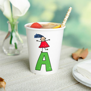 Girl Dancing on Green Letter A Fun Alphabet Paper Cups