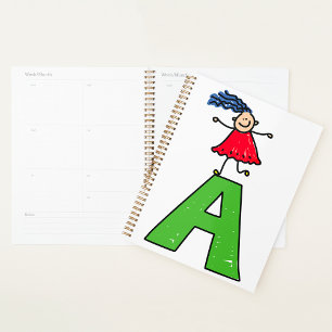 Girl Dancing on Green Letter A Fun Alphabet  Planner