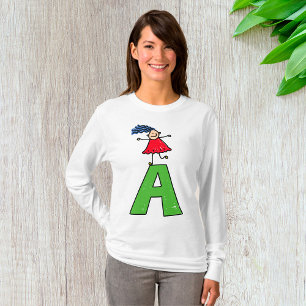 Girl Dancing on Green Letter A Fun Alphabet  T-Shirt