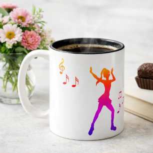 Girl dancing with Music Notes – Cool K-Pop Two-Tone Coffee Mug