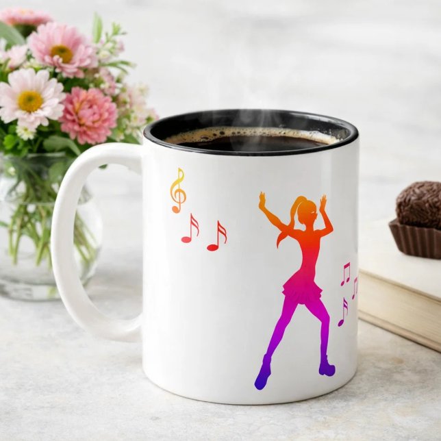  Girl  dancing with Music Notes – Cool K-Pop  Two-Tone Coffee Mug (Creator Uploaded)