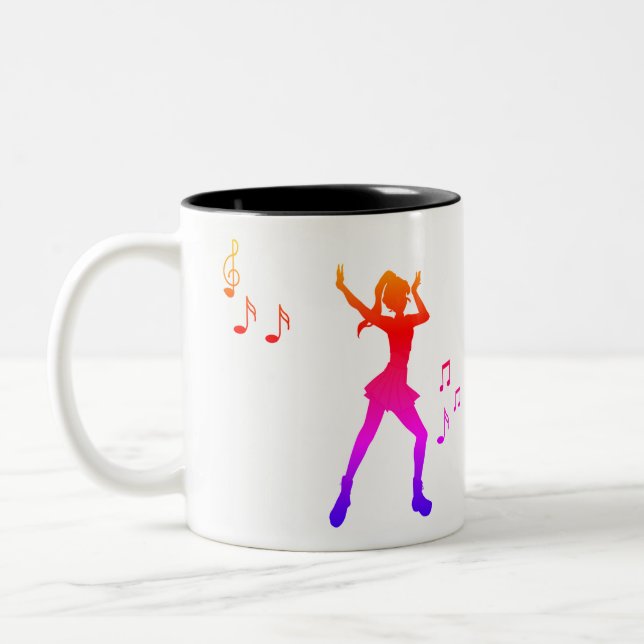  Girl  dancing with Music Notes – Cool K-Pop  Two-Tone Coffee Mug (Left)