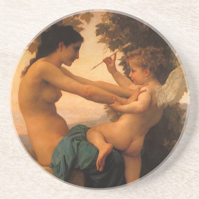 Girl Defending Herself Against Cupid by Bouguereau Coaster (Front)