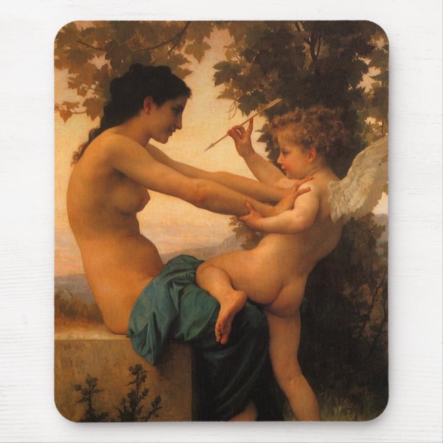 Girl Defending Herself Against Cupid by Bouguereau Mouse Pad (Front)