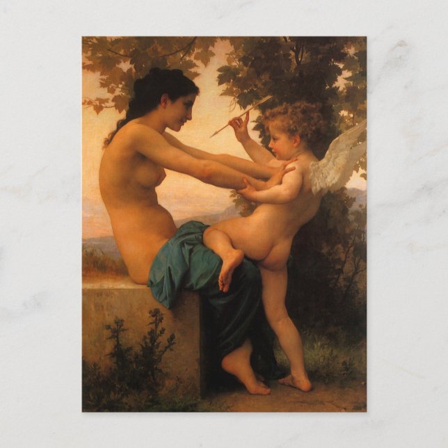 Girl Defending Herself Against Cupid by Bouguereau Postcard (Front)