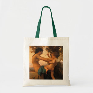 Girl Defending Herself Against Cupid by Bouguereau Tote Bag