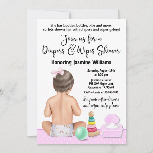 Girl Diapers and Wipes Baby Shower Invitation (Front)