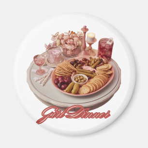 Girl Dinner Cute Snack Plate Illustration Whimsy Magnet