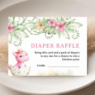 Girl Dinosaur Baby Shower Diaper Raffle Enclosure Card