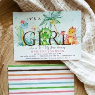 Girl Dinosaur Baby Shower Invitation