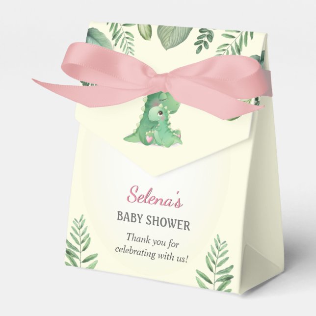 Girl Dinosaur Baby Shower Sprinkle Gift Treat Bag Favour Box (Front Side)