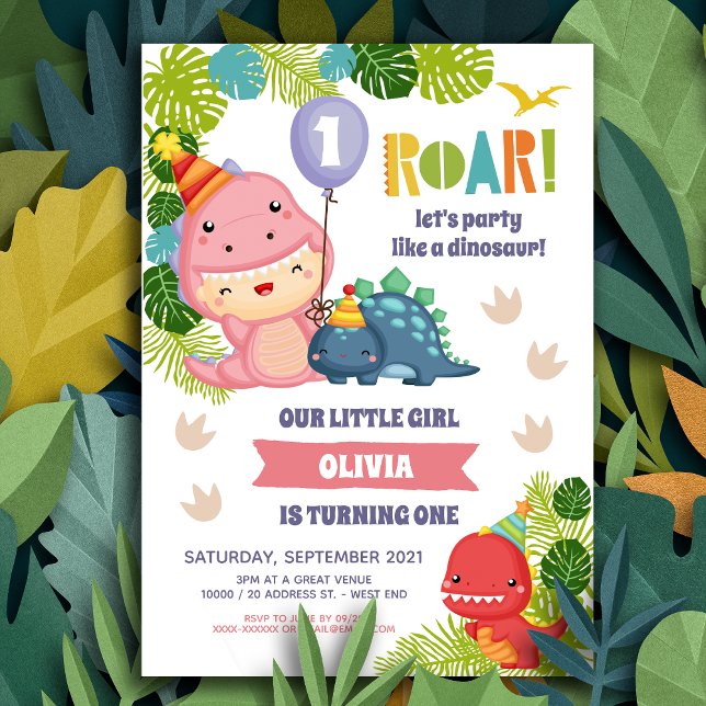 Girl Dinosaur Birthday Invitation (Creator Uploaded)