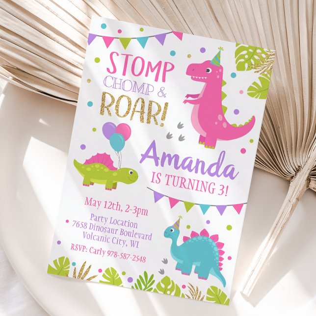 Girl Dinosaur Birthday Invitation (Creator Uploaded)