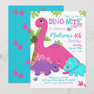 Girl Dinosaur Birthday Invitation / Dino Party