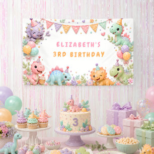 Girl Dinosaur Birthday Party Banner