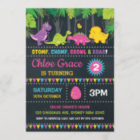 Girl Dinosaur Birthday Party Pink Roar Chalkboard