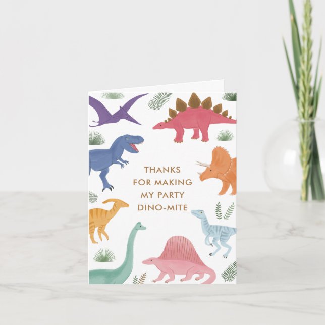 Girl Dinosaur Birthday Party Thank You Card (Front)