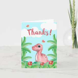 Girl Dinosaur Birthday Thank You Card