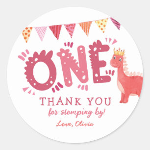 Girl Dinosaur Birthday Thank You   Classic Round Sticker