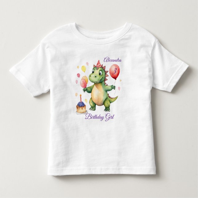 Girl Dinosaur Birthday Toddler T-Shirt (Front)