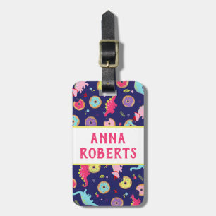 Girl Dinosaurs and Doughnuts Luggage Tag