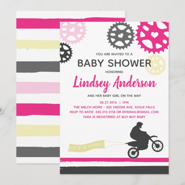 Girl Dirt Bike Baby Shower Invitation (Front/Back)