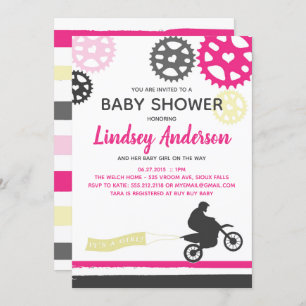 Girl Dirt Bike Baby Shower Invitation
