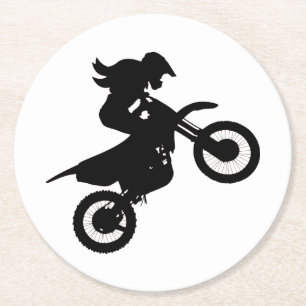 Girl Dirt Bike Round Paper Coaster