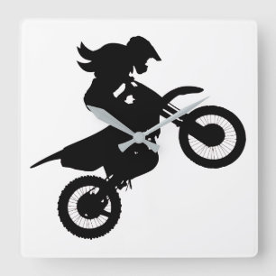 Girl Dirt Bike   Square Wall Clock