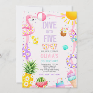 Girl Dive into Five pool party birthday invite. Invitation