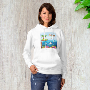 Girl Diving Into Ocean Friendly Shark Coral Reef Hoodie