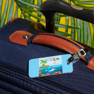 Girl Diving Into Ocean Friendly Shark Coral Reef Luggage Tag