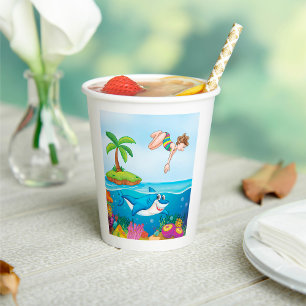 Girl Diving Into The Ocean Paper Cups