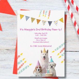 Girl Dog Birthday pink Party Invitation
