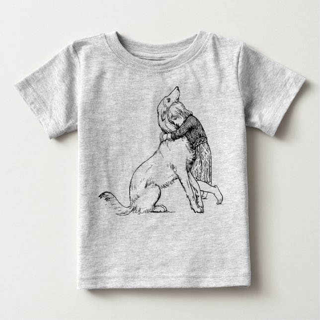 girl dog line art female child baby T-Shirt (Front)