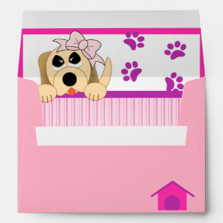 Girl Dog with Bow & Dog House Birthday Envelope