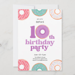 Girl doughnut 10th Birthday Party Invitation