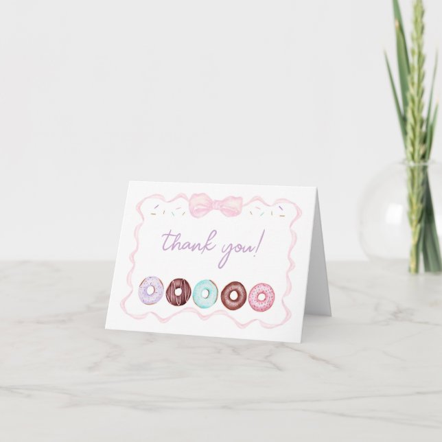 Girl Doughnut and Sprinkles Birthday or Baby Showe Thank You Card (Front)