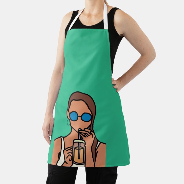 Girl drinking bubble tea modern teen apron (Insitu)