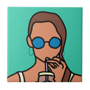 Girl drinking bubble tea modern teen tile