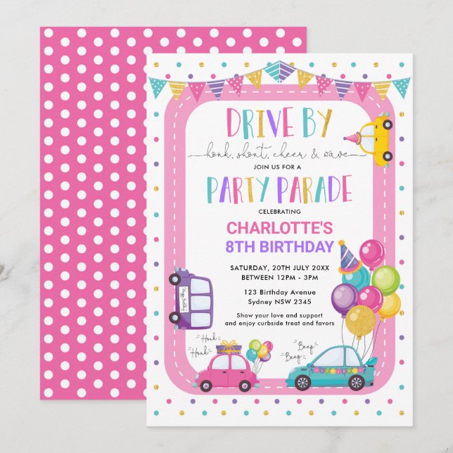 Girl Drive By Birthday Parade Quarantine Party Invitation (Front/Back)