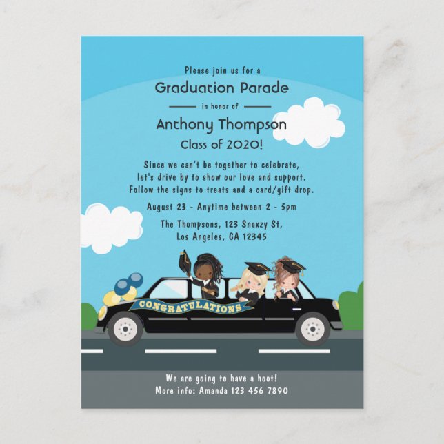 Girl Drive By Graduation Party Postcard (Front)